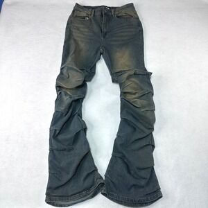 Fashion Nova Stacked Flare Jeans Womens Size 9 Dark Wash Excellent Tinted Denim